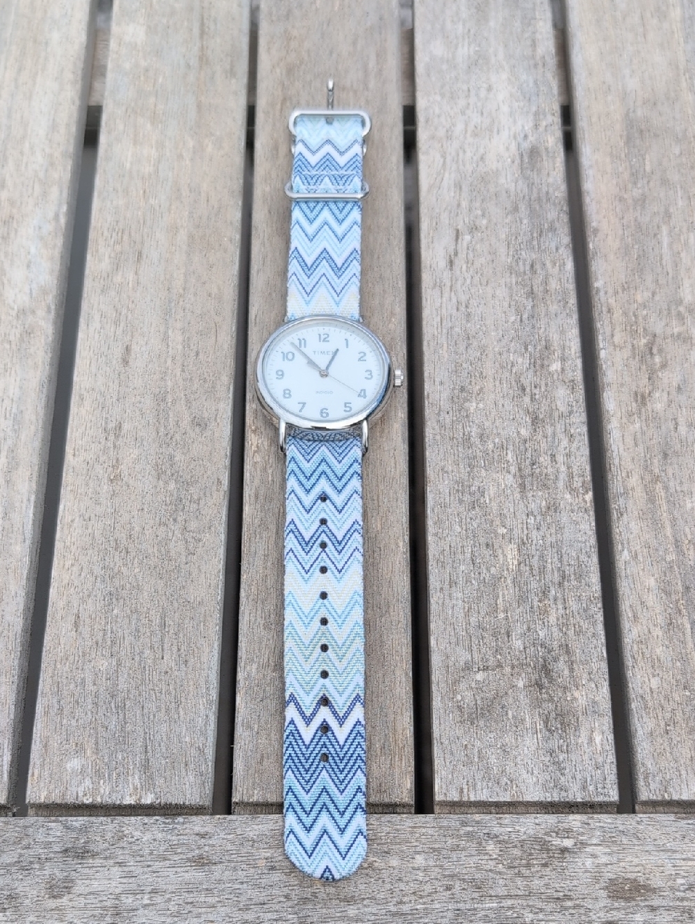 Timex Weekender Blue Chevron 38 mm Watch TW2R59200 Like New
